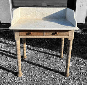 ANTIQUE 19TH CENTURY FRENCH ORNATE BLEACHED OAK & MARBLE TOPPED WASHSTAND, C1900