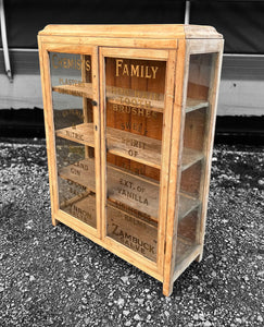 ANTIQUE 19th CENTURY RUSTIC PINE & GLAZED APOTHECARY STYLE DISPLAY CABINET, c1900