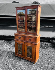 ANTIQUE 19TH CENTURY OAK APOTHECARY STYLE GLAZED DRESSER, C1900