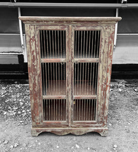 20TH CENTURY INDIAN PAINTED TEAK KITCHEN CABINET / CUPBOARD