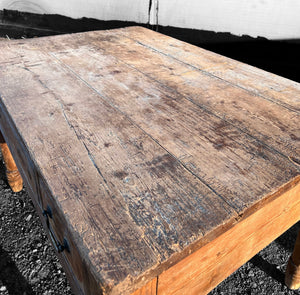 ANTIQUE 19TH CENTURY ENGLISH FARMHOUSE RUSTIC PINE DINING TABLE, c1900