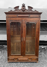 Load image into Gallery viewer, ANTIQUE 19th CENTURY FRENCH ORNATE OAK DOUBLE ARMOIRE / VITRINE, c1900
