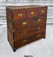 Load image into Gallery viewer, ANTIQUE 19TH CENTURY ANGLO INDIAN MAHOGANY MILITARY CAMPAIGN CHEST OF DRAWERS, C1900
