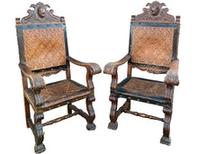 Load image into Gallery viewer, ANTIQUE 19th CENTURY SET OF 6 SPANISH OAK &amp; EMBOSSED LEATHER DINING CHAIRS, c1900
