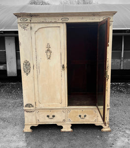 ANTIQUE 19th CENTURY FRENCH ORNATE PAINTED DOUBLE ARMOIRE WARDROBE, c1900