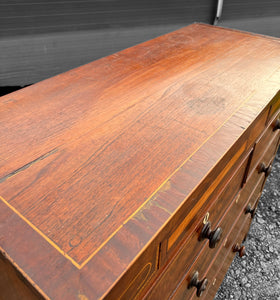 ANTIQUE 19th CENTURY ENGLISH FLAMED MAHOGANY & INLAID CHEST OF DRAWERS, c1900