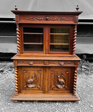 Load image into Gallery viewer, ANTIQUE 19th CENTURY FRENCH ORNATE CARVED OAK &amp; GLAZED DRESSER, c1900
