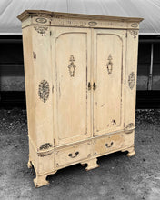 Load image into Gallery viewer, ANTIQUE 19th CENTURY FRENCH ORNATE PAINTED DOUBLE ARMOIRE WARDROBE, c1900
