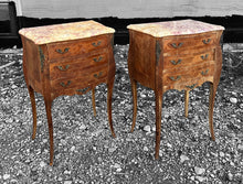 Load image into Gallery viewer, ANTIQUE 20th CENTURY FRENCH ORNATE PAIR OF MARBLE TOPPED BEDSIDE TABLES, c1920
