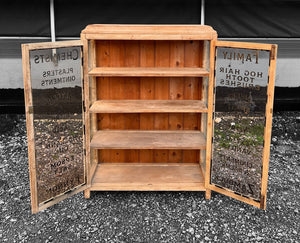 ANTIQUE 19th CENTURY RUSTIC PINE & GLAZED APOTHECARY STYLE DISPLAY CABINET, c1900