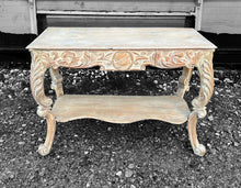 Load image into Gallery viewer, ANTIQUE 20TH CENTURY FRENCH ORNATE CARVED LIMED OAK CONSOLE TABLE, C1920
