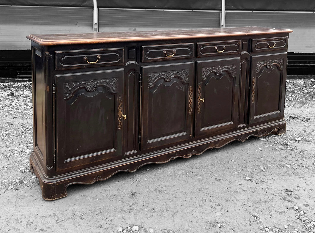 LARGE 20th CENTURY FRENCH ORNATE EBONISED OAK SIDEBOARD