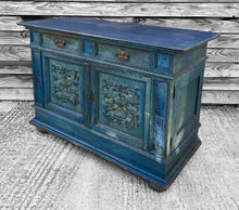 Load image into Gallery viewer, ANTIQUE 19TH CENTURY FRENCH ORNATE BLUE PAINTED BUFFET CUPBOARD, C1900
