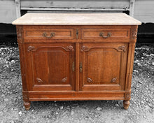 Load image into Gallery viewer, ANTIQUE 19th CENTURY FRENCH ORNATE OAK &amp; MARBLE TOPPED CUPBOARD, c1900
