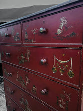 Load image into Gallery viewer, ANTIQUE 19th CENTURY ORNATE RED CHINOISERIE TALL CHEST OF DRAWERS, c1900
