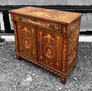 ANTIQUE 19TH CENTURY DUTCH ORNATE MARQUETRY INLAID CUPBOARD, C1800