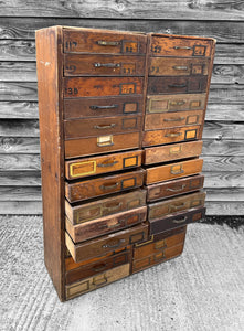 ANTIQUE 19TH CENTURY TALL RUSTIC PINE FILING CABINET WITH 30 DRAWERS, C1900