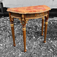 Load image into Gallery viewer, 20th CENTURY FRENCH ORNATE MAHOGANY GILT &amp; MARBLE TOPPED CONSOLE TABLE, c1940
