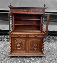 Load image into Gallery viewer, ANTIQUE 19th CENTURY FRENCH ORNATE CARVED OAK &amp; GLAZED DRESSER, c1900
