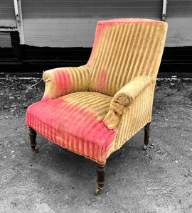 ANTIQUE 19th CENTURY FRENCH NAPOLEON III UPHOLSTERED ARMCHAIR, c1900