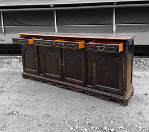 LARGE 20th CENTURY FRENCH ORNATE EBONISED OAK SIDEBOARD