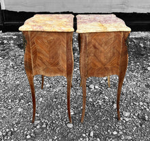 Load image into Gallery viewer, ANTIQUE 20th CENTURY FRENCH ORNATE PAIR OF MARBLE TOPPED BEDSIDE TABLES, c1920
