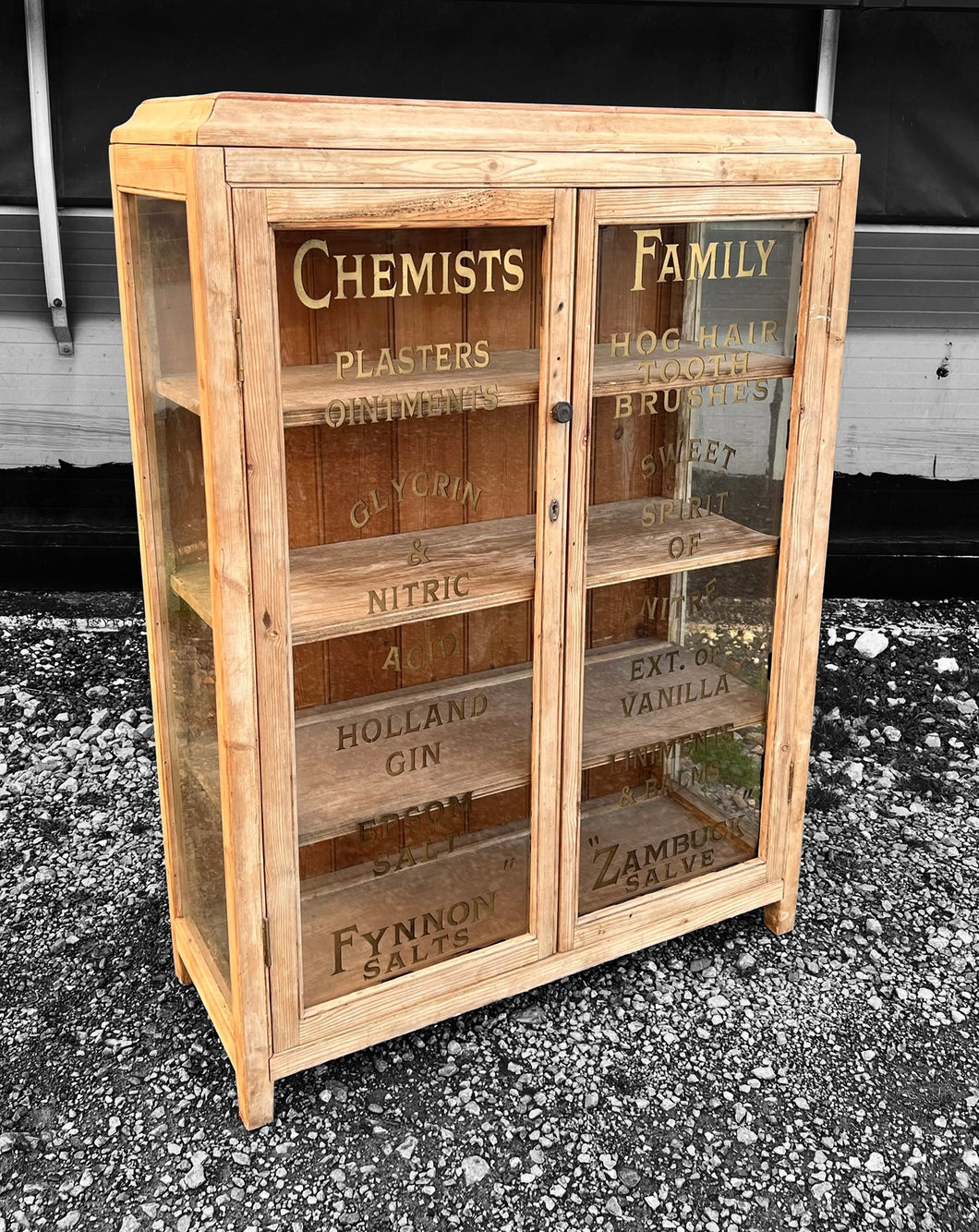 ANTIQUE 19th CENTURY RUSTIC PINE & GLAZED APOTHECARY STYLE DISPLAY CABINET, c1900