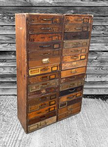 ANTIQUE 19TH CENTURY TALL RUSTIC PINE FILING CABINET WITH 30 DRAWERS, C1900