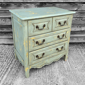 20TH CENTURY FRENCH ORNATE RUSTIC PAINTED CHEST OF DRAWES, C1940