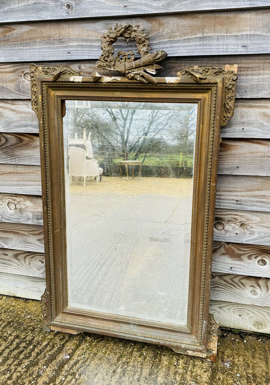 ANTIQUE 19th CENTURY GILTWOOD OVERMANTLE WALL MIRROR, C1900
