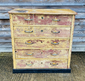 ANTIQUE 19th CENTURY ORIGINAL PAINT CHEST OF DRAWERS, C1900