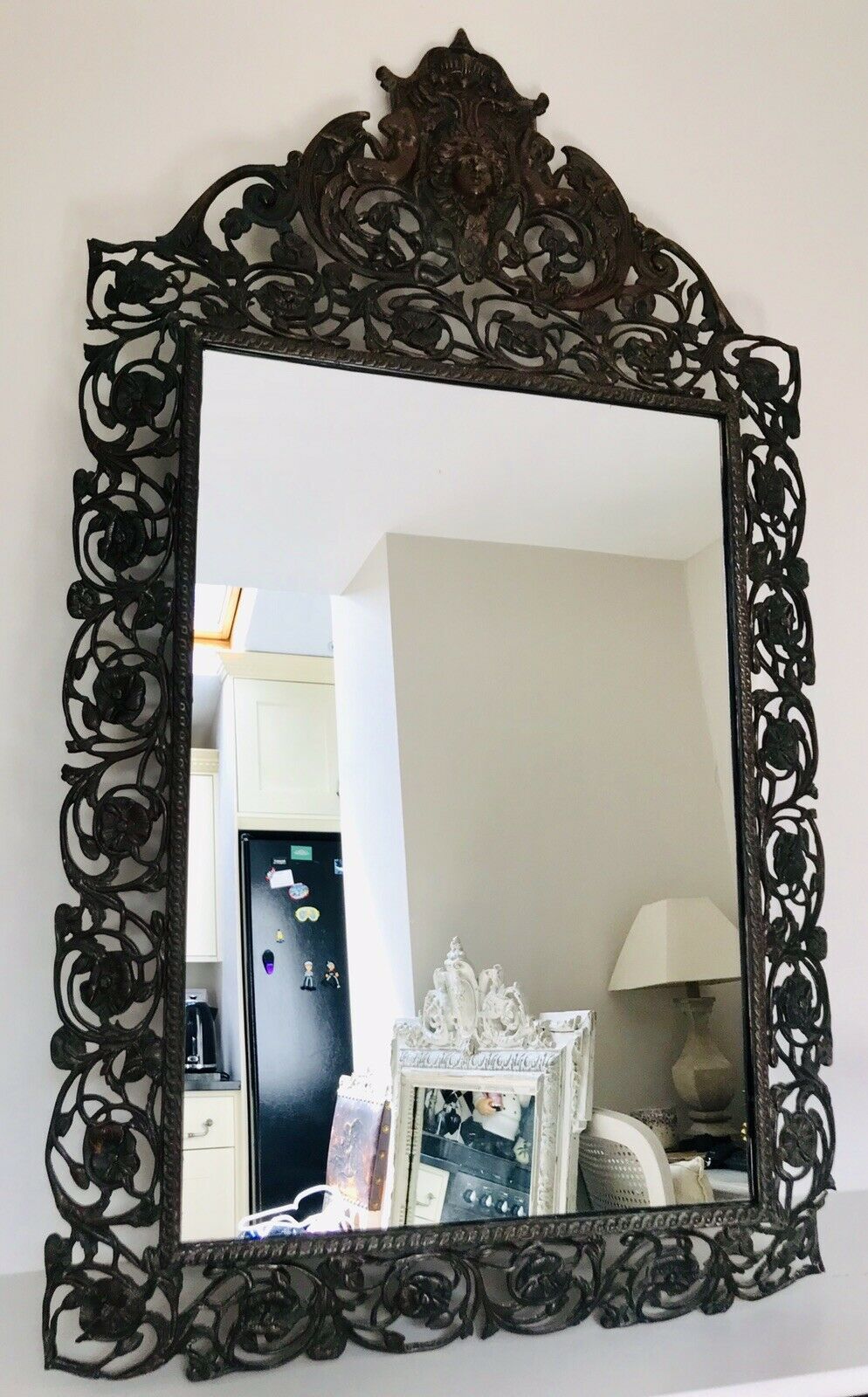 ANTIQUE 19th CENTURY BRONZE ART NOUVEAU WALL MIRROR C1900
