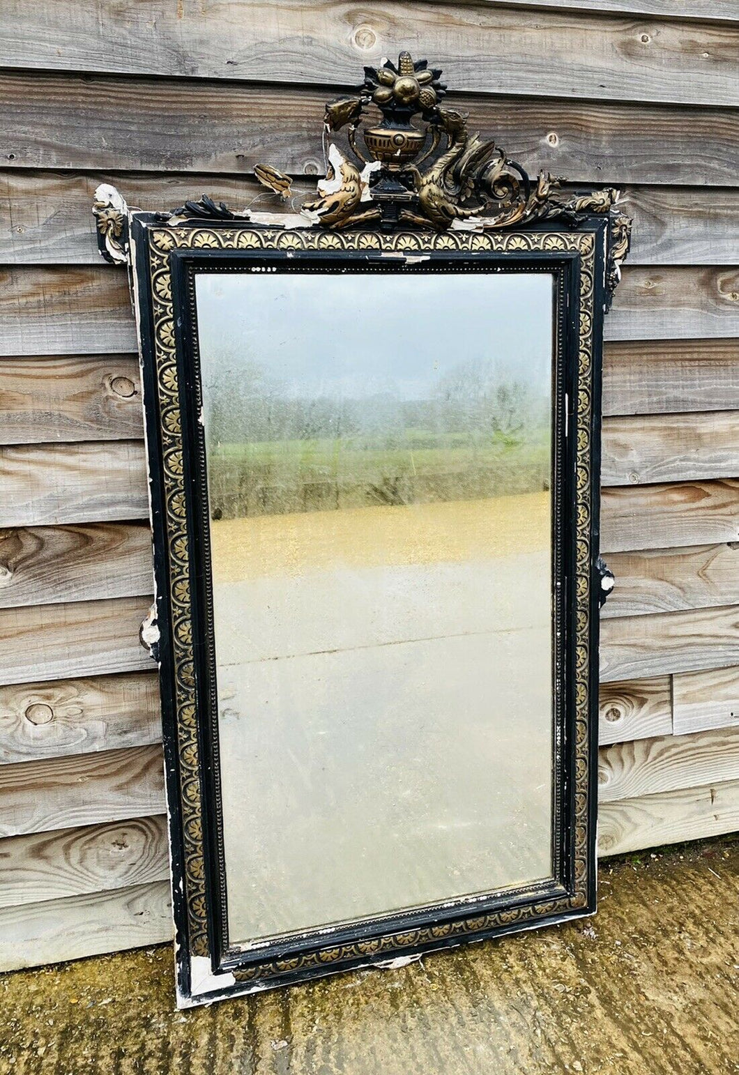 ANTIQUE 19th CENTURY GILTWOOD OVERMANTLE WALL MIRROR, C1900