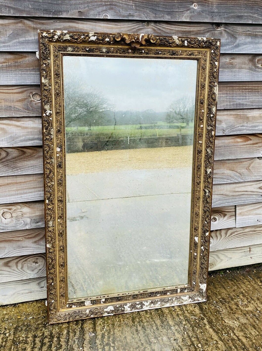 ANTIQUE 19th CENTURY GILTWOOD OVERMANTLE WALL MIRROR, C1900